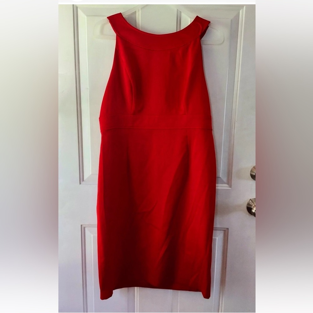 London Times Red Knee Length Sheath Dress Sz 14 Work Party coquette Grannycore